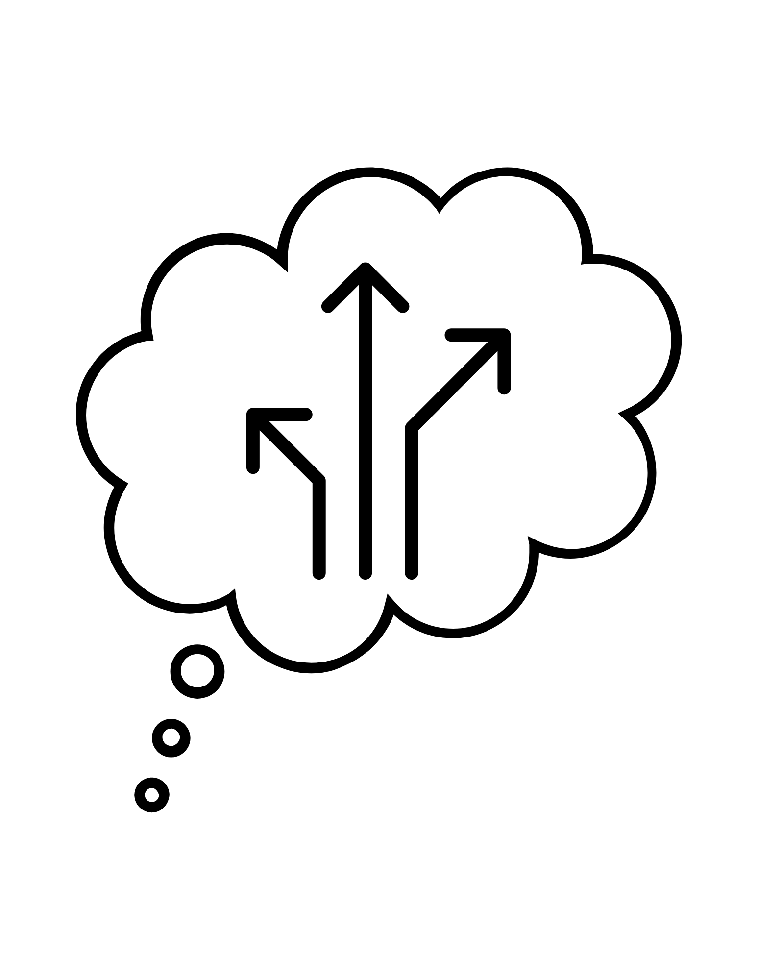 Thought cloud with arrows